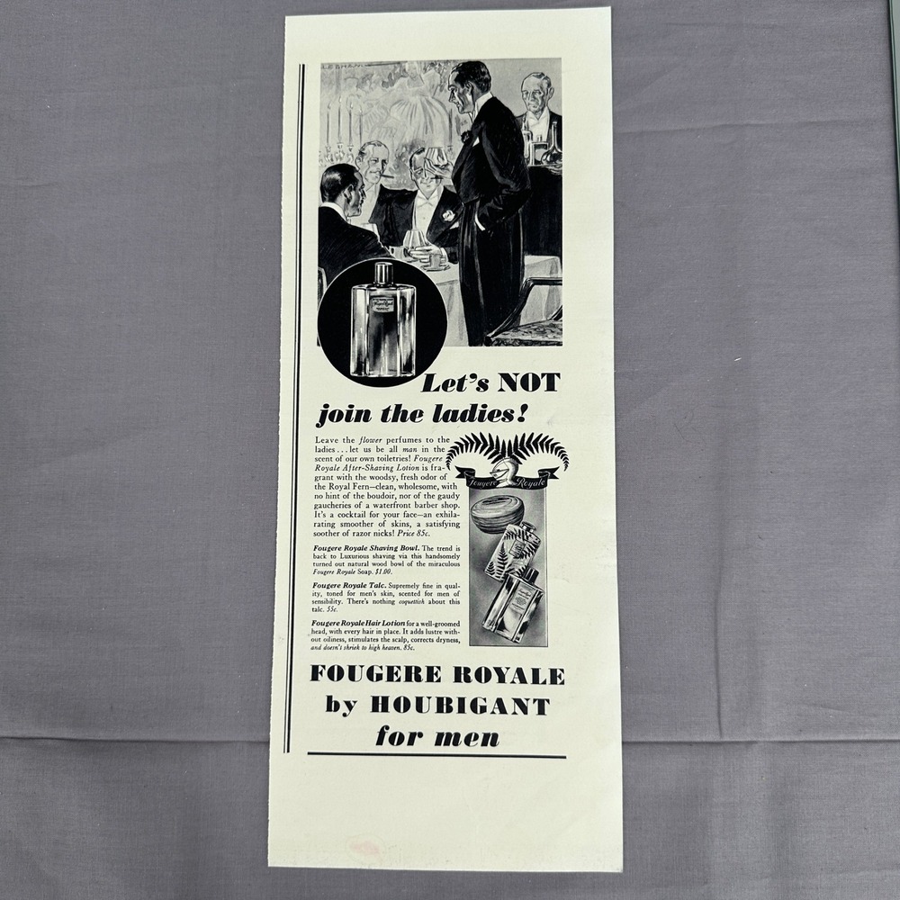 1937 Houbigant Fougere Royale Mens After Shave Cologne Vintage Print Ad Wall Art